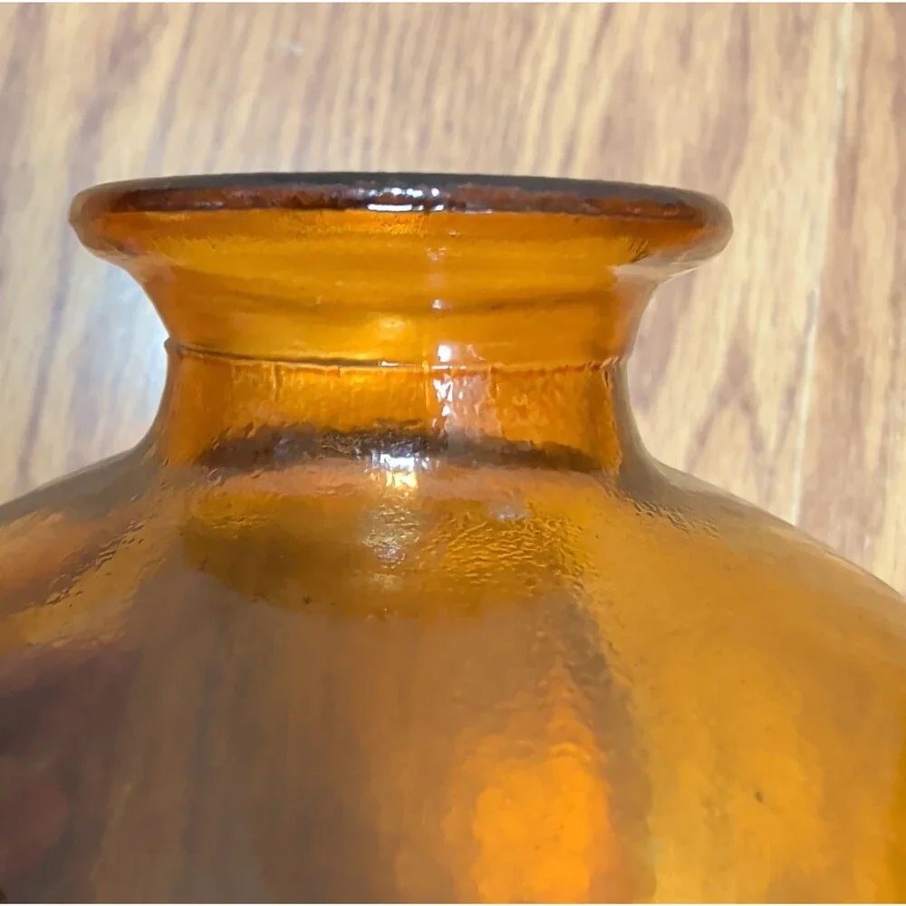 Vintage Amber Glass Orb Vase Round Globe Ball Mid Century Modern MCM 6.5 Inch